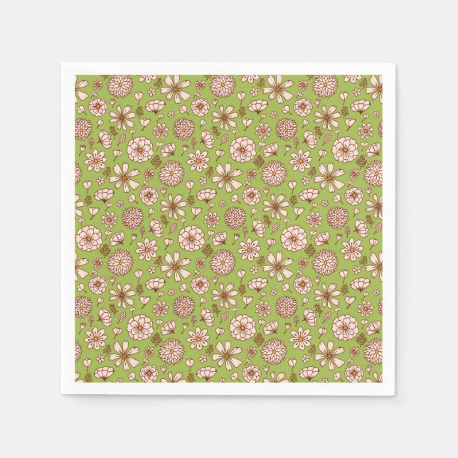 Servilleta De Papel Impermeable Patrón floral verde (Anverso)