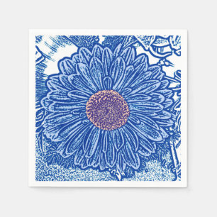 Servilleta De Papel Impresión de bloque de Gerbera Daisy - azul cobalt