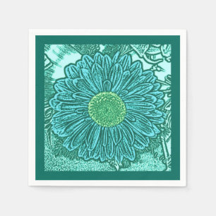 Servilleta De Papel Impresión de bloques de margarita de Gerbera, turq