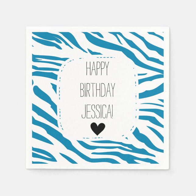 Servilleta De Papel Impresión de cebra blanco y Aqua (Anverso)