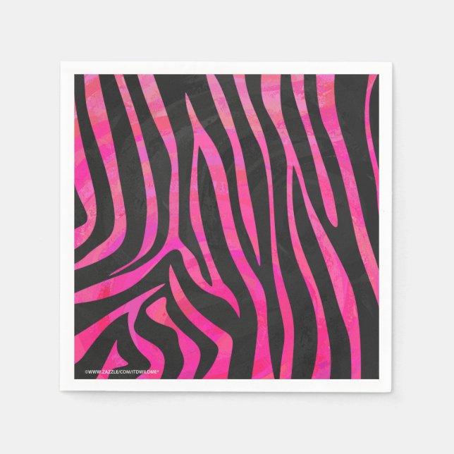 Servilleta De Papel Impresión de cebra negra y rosa caliente (Anverso)