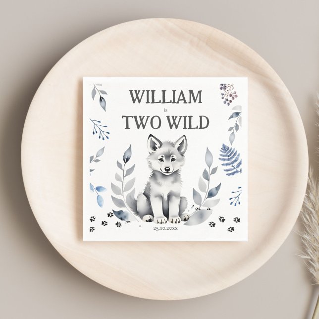 Servilleta De Papel Impresión de dos fiestas de cumpleaños con temátic (Two Wild wolf themed birthday party monogram printed Napkins template personalized tableware decor)