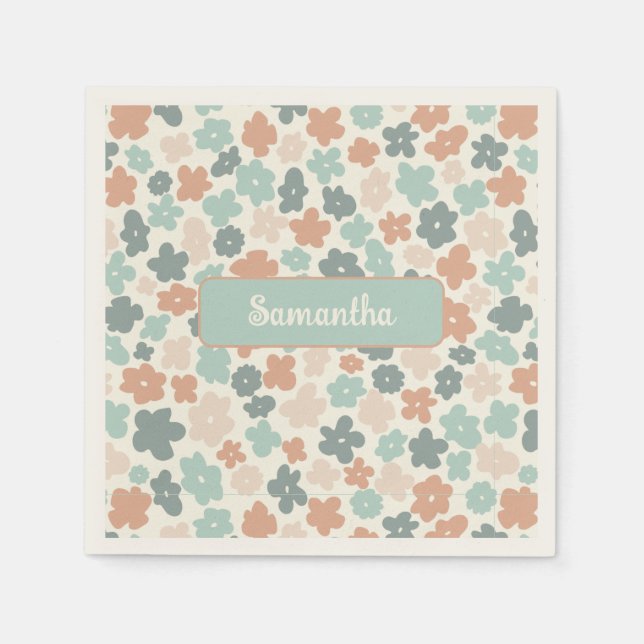 Servilleta De Papel Impresión de flores de Boho retro pastel (Anverso)