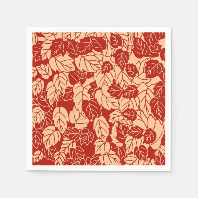 Servilleta De Papel Impresión de hojas japonesas, Naranja mandarín (Anverso)
