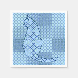 Servilleta De Papel Impresión de kimono azul para gato japonés
