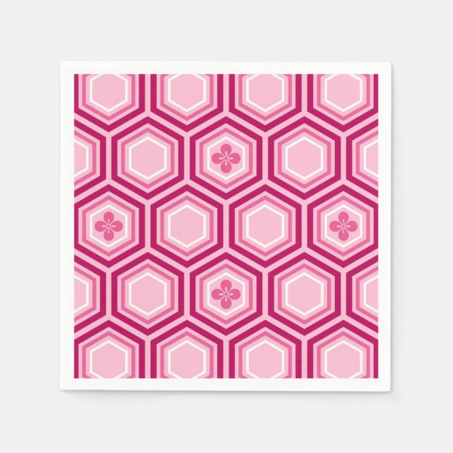 Servilleta De Papel Impresión de Kimono Hexagonal, Borgoña y Rosa (Anverso)
