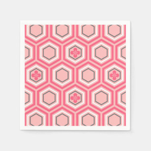 Servilleta De Papel Impresión de Kimono Hexagonal, rosa coral y blanco