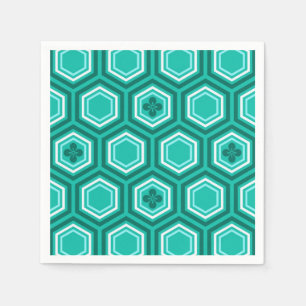 Servilleta De Papel Impresión de Kimono Hexagonal, Verde azulada, Aqua