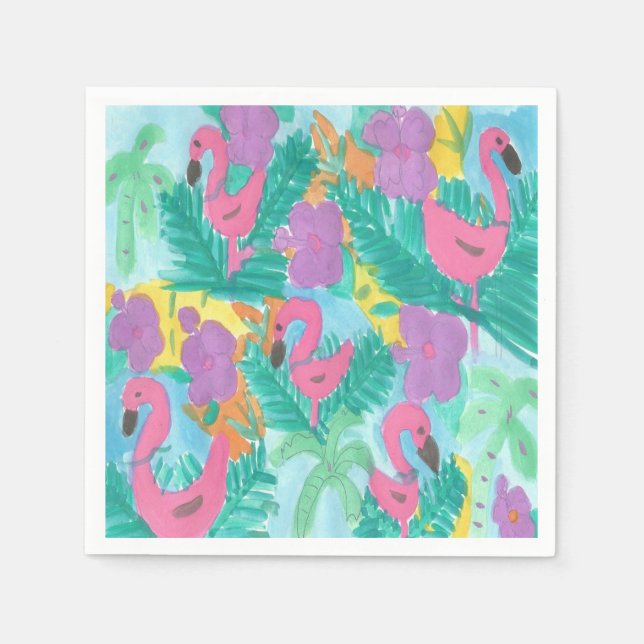 Servilleta De Papel Impresión de la jungla tropical Flamingo (Anverso)
