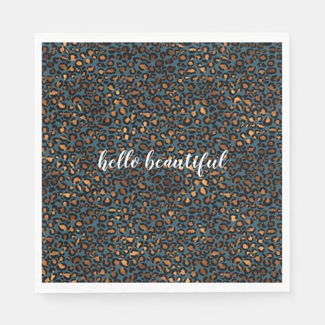 Servilleta De Papel Impresión de leopardo azul de bronce (Anverso)