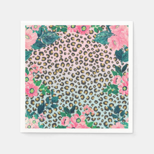 Servilleta De Papel Impresión de leopardo de Purpurina floral color ro