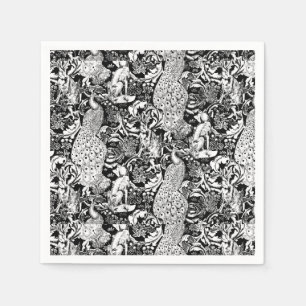 Servilleta De Papel Impresión de pavo real Art Nouveau, negro y blanco