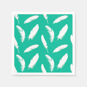 Servilleta De Papel Impresión de plumas blancas sobre turquesa / pavo