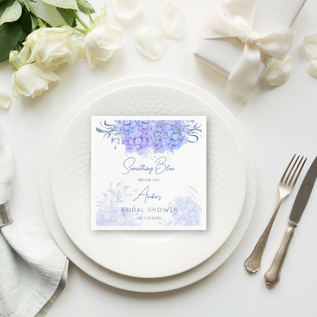 Servilleta De Papel Impresión de una ducha de novia de hidrangea azul (Something blue hydrangea bridal shower monogram printed napkins personalized table decor)