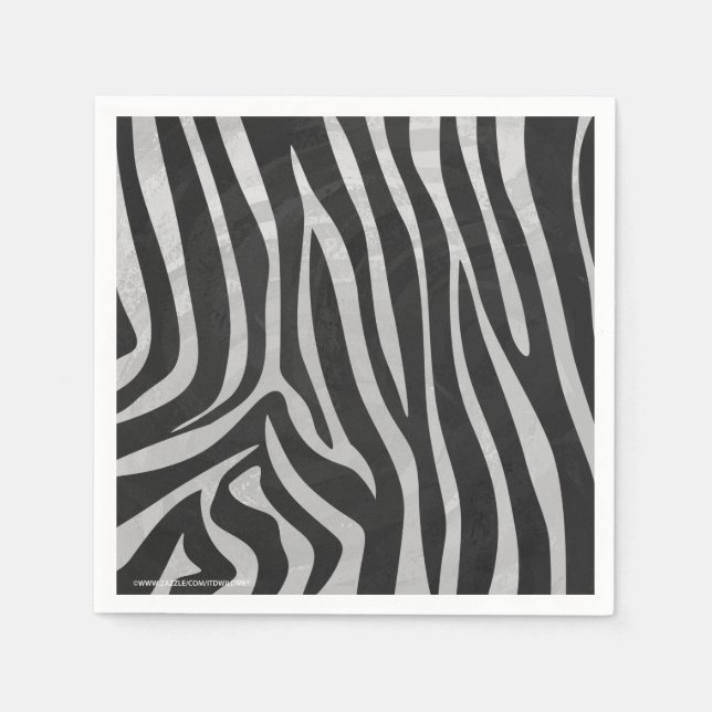 Servilleta De Papel Impresión de zebra negra y gris claro (Anverso)
