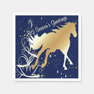 Servilleta De Papel Impresión del caballo del oro en saludos azul