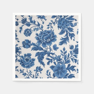 Servilleta De Papel Impresión floral de inspiración victoriana azul y 