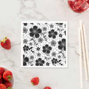 Servilleta De Papel Impresión floral en blanco y negro