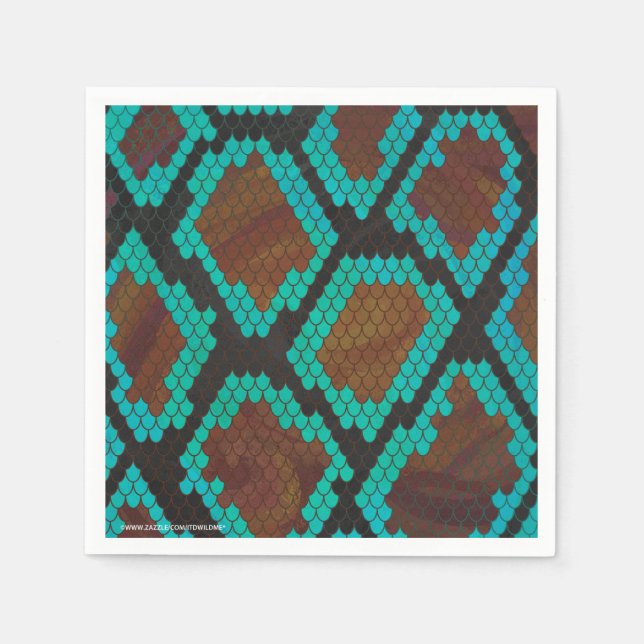 Servilleta De Papel Impresión Verde azulada y marrón de serpientes (Anverso)