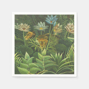 Servilleta De Papel Impresión vintage de león en jungla tropical de He