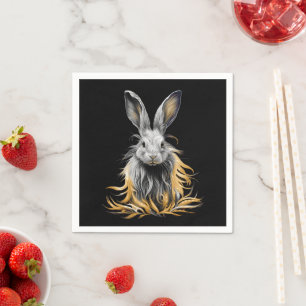 Servilleta De Papel Impresionante conejo gris en llamas