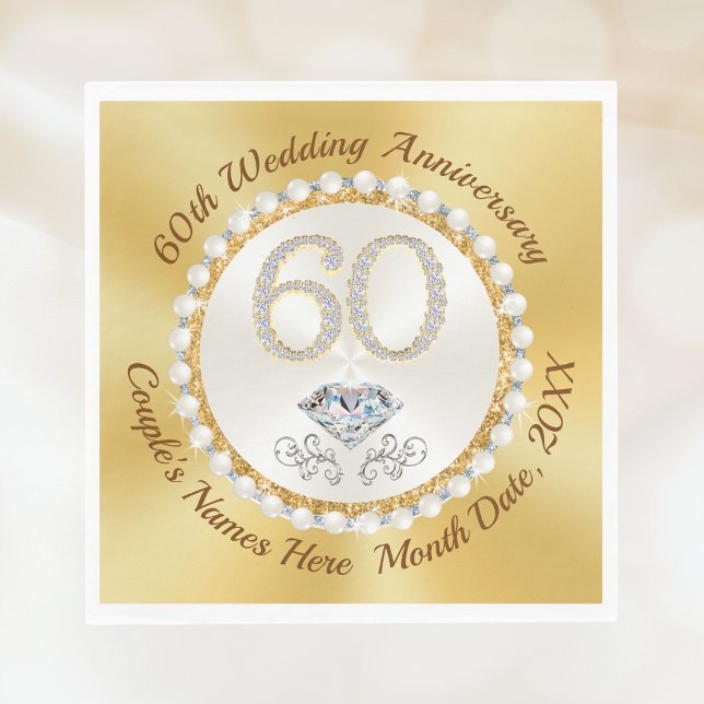 Servilleta De Papel Impresionante Diamante, servilletas del 60° Aniver (60th wedding anniversary napkins. Diamond anniversary napkins. Transfer to paper plates and napkin)