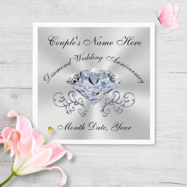 Servilleta De Papel Impresionantes toallas para el aniversario de los  (Diamond Wedding Anniversary Party Supplies. 60th anniversary napkins. 60th anniversary supplies.)