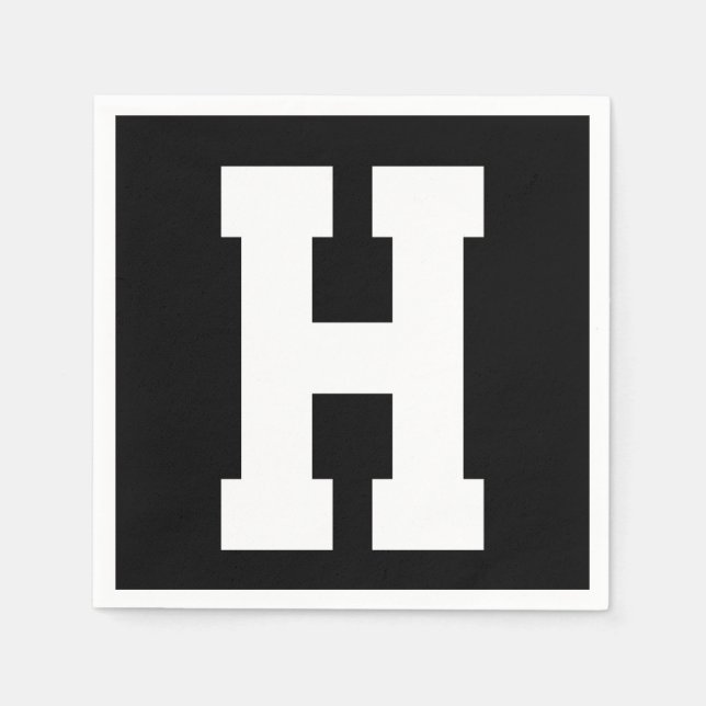 Servilleta De Papel Inicial moderna grande blanca | Negro (Anverso)