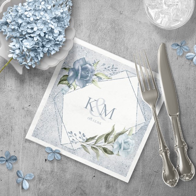 Servilleta De Papel Iniciales Bodas de espárragos florales Dusty Blue  (Subido por el creador)