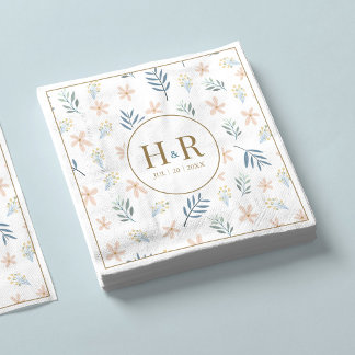 Servilleta De Papel Iniciales de boda con patrón de flor silvestre