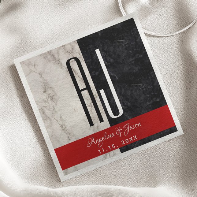 Servilleta De Papel Iniciales de boda modernas de mármol negro blanco  (Subido por el creador)
