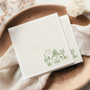 Servilleta De Papel Iniciales de Comida de Boda Dibujadas a Mano