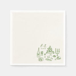 Servilleta De Papel Iniciales de Comida de Boda Dibujadas a Mano