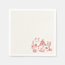 Servilleta De Papel Iniciales de comida de boda dibujadas a mano