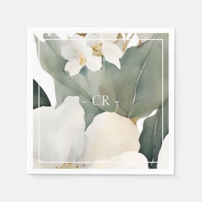 Servilleta De Papel Iniciales de follaje de acuarela floral (Anverso)