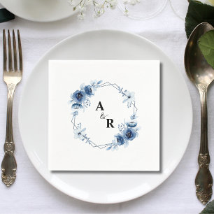Servilleta De Papel Iniciales de Monograma con Ampersand Floral Azul p