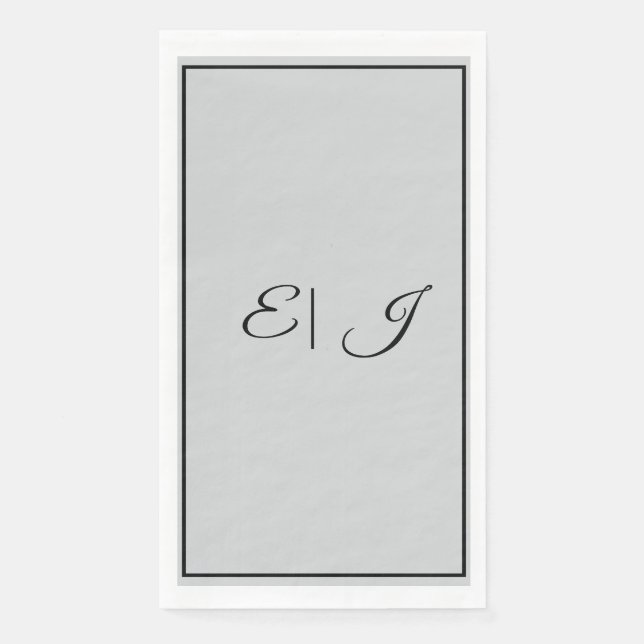 Servilleta De Papel Iniciales de Monograma Retro Script Gris Plateado  (Anverso)