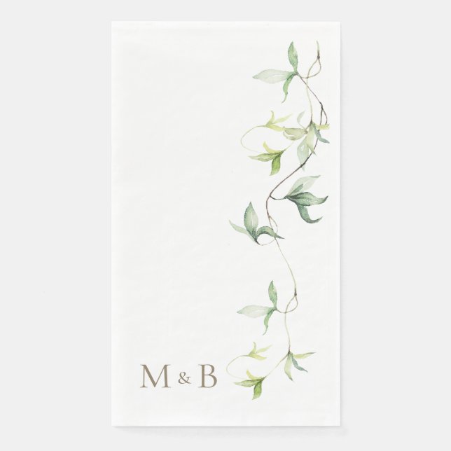 Servilleta De Papel Iniciales de oro Foliage White Elegant Wedding (Anverso)