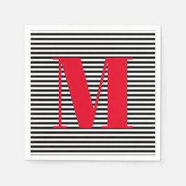 Servilleta De Papel Iniciales de rayas blancas negras monográficas mod