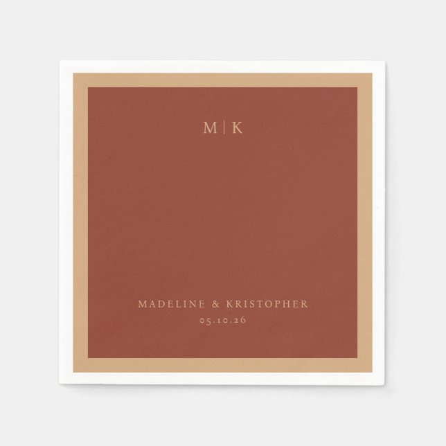 Servilleta De Papel Iniciales Minimalistas Marrones Elegantes (Anverso)