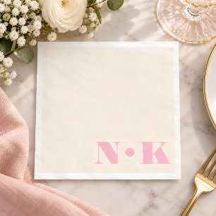 Servilleta De Papel Iniciales Monograma Modernas en Rosa Crema para Bo