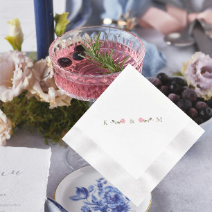 Servilleta De Papel Iniciales Personalizadas de Rosa Rosa Blanco Elega
