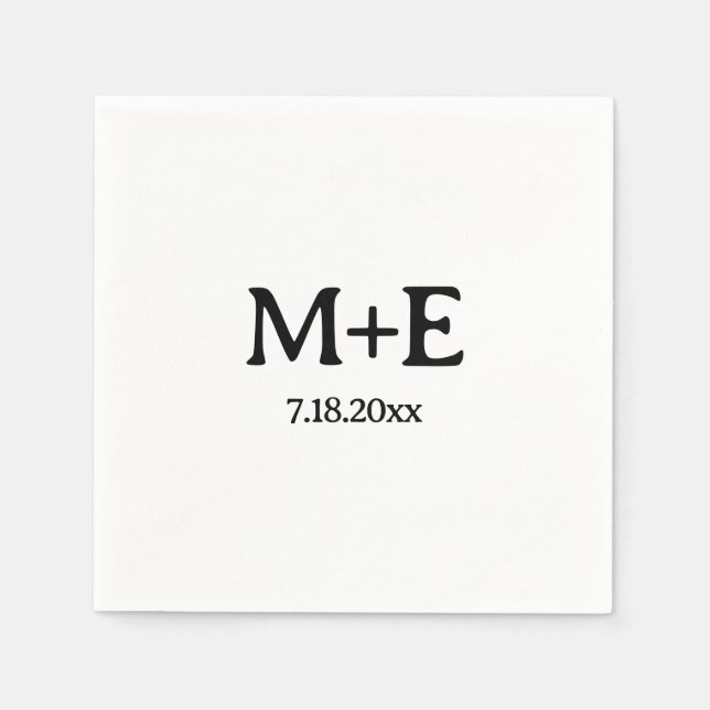 Servilleta De Papel Iniciales y fecha de la pareja de Bodas minimalist (Anverso)