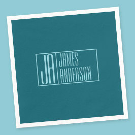 Servilleta De Papel Iniciales y nombre modernos | Azul Verde azulado o