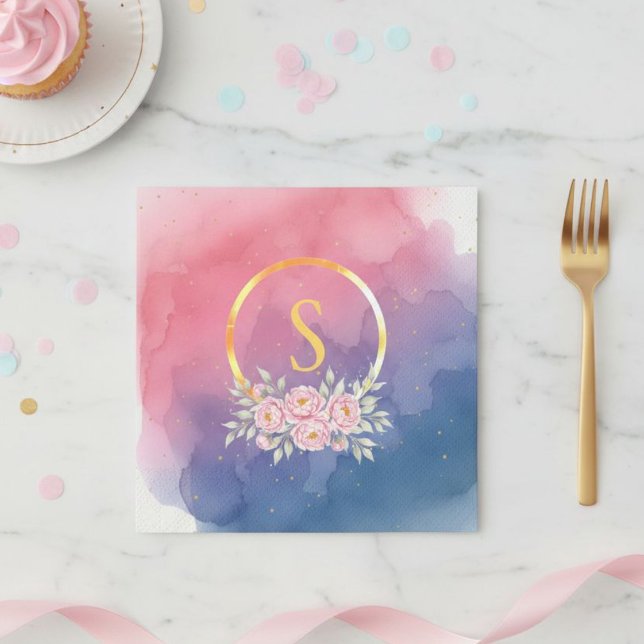 Servilleta De Papel Initial Birthday Napkins Pink Watercolor Ombre  (Subido por el creador)