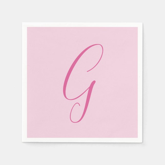 Servilleta De Papel Initial Letter Monogram Light Pink Plain Chic (Anverso)