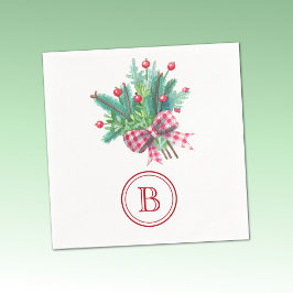 Servilleta De Papel Initial, Red & Green Christmas Bouquet Party Paper