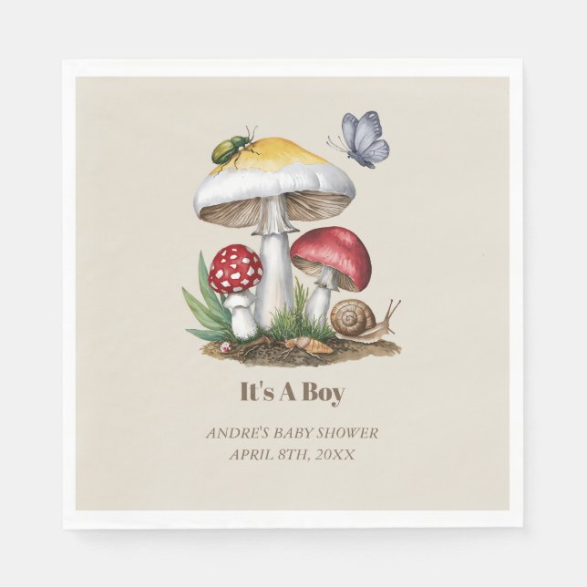 Servilleta De Papel Insect Mushroom Woodland Nature Baby Shower (Anverso)