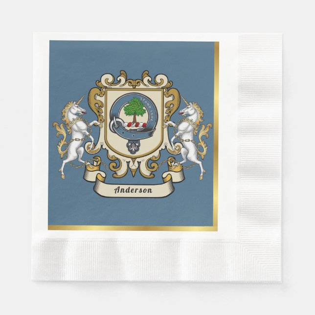 Servilleta De Papel Insígnia del Clan Anderson Azul Personalizada (Anverso)