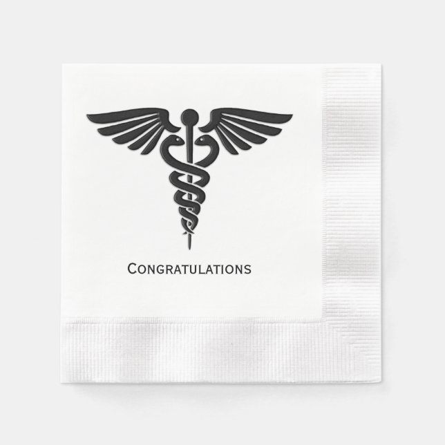 Servilleta De Papel Insignia Médica Caduceus Felicitaciones (Anverso)